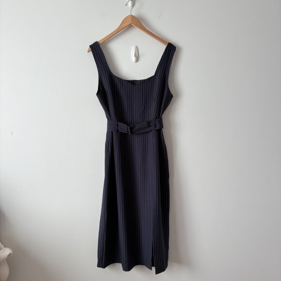Banana Republic Belted Sheath Midi Dress Navy Stripe Size 10 - Picture 4 of 9